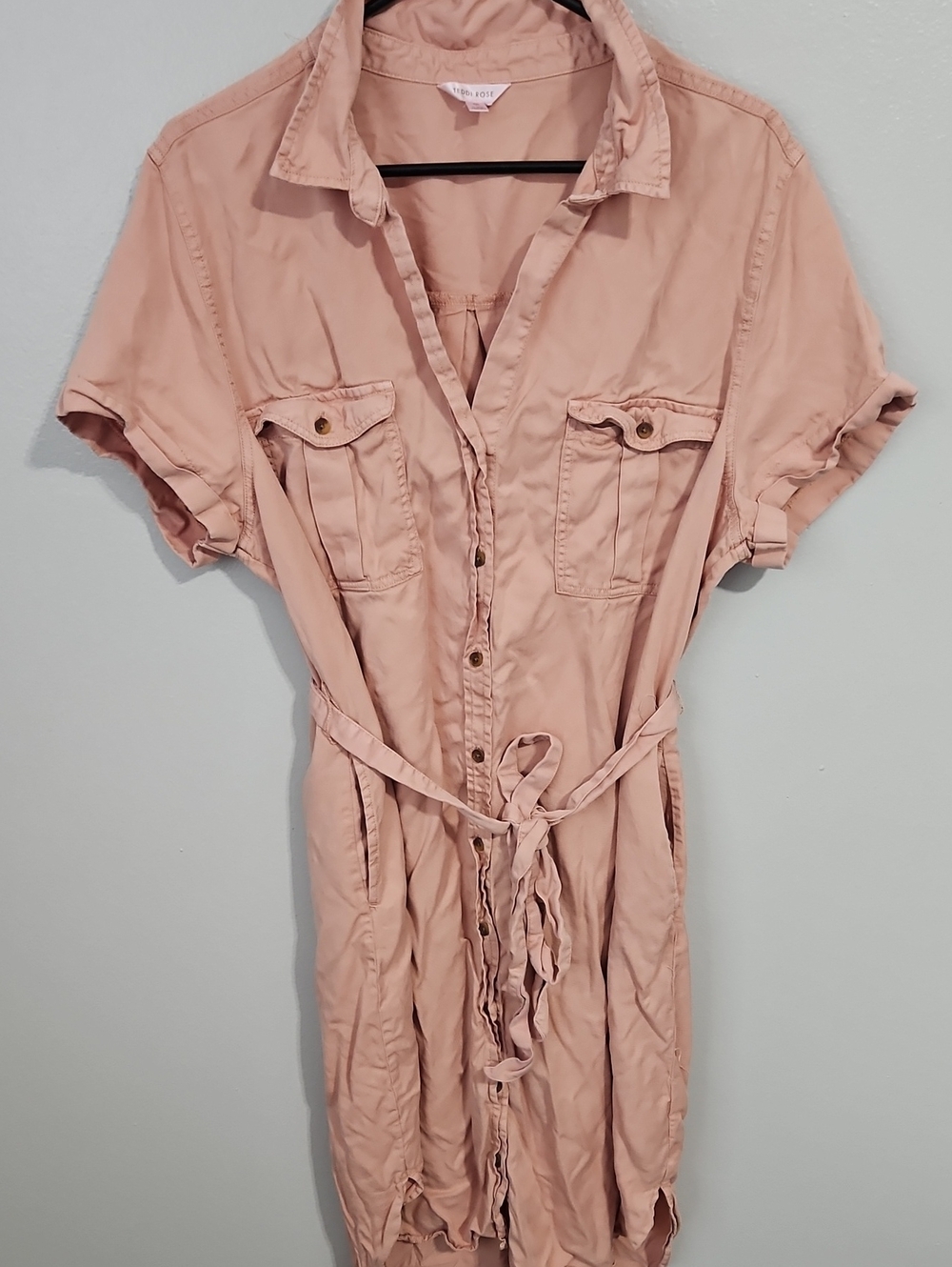 Teddi Rose Blush Pink Utility Shirt Dress